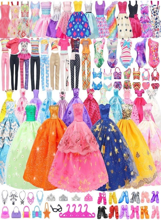 ZITA ELEMENT 101 Pcs Doll Clothes and Accessories Ramdom Style Gift Box Package, 5 Wedding Gowns 2 Fashion Dresses 2 Casual Outfit 2 Swimsuits 67 Accessories for 11.5 inch Doll Clothes for Age 3-10 - Image 1